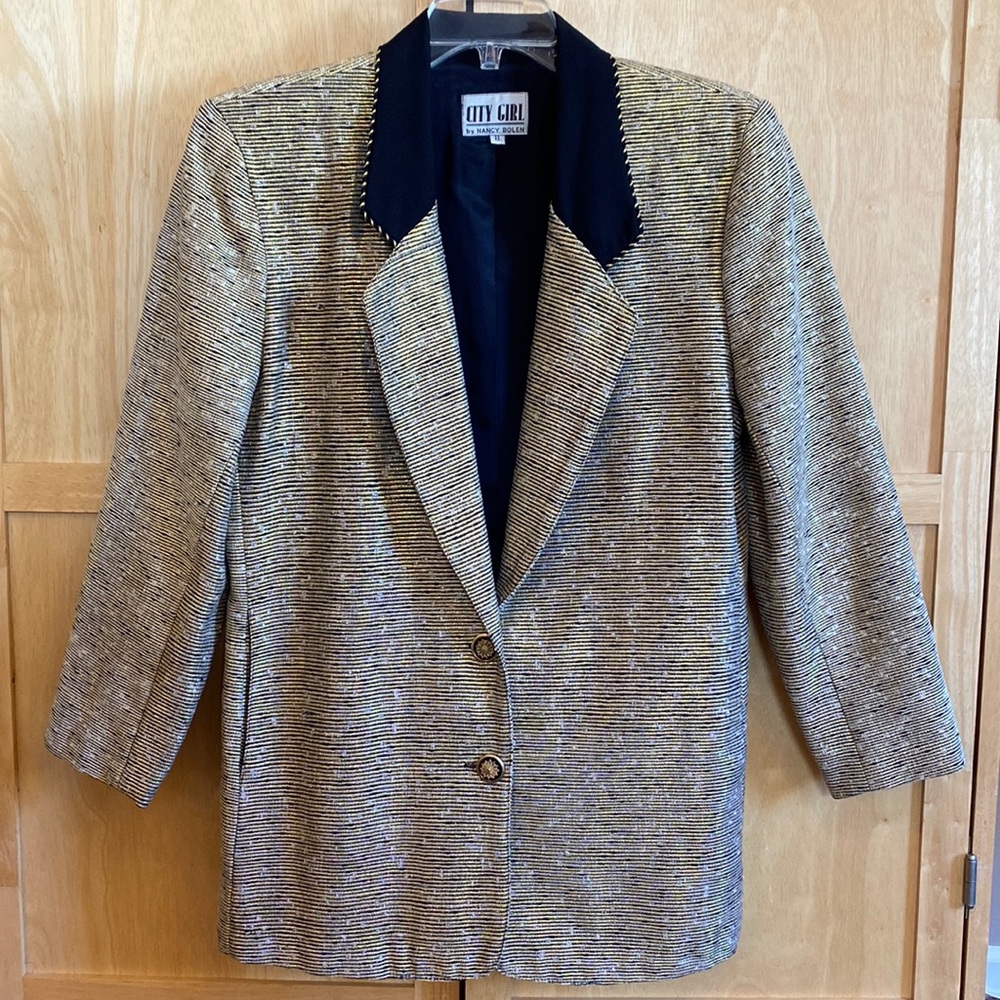 Vintage City Girl By Nancy Bolen Oversized Gold Striped Blazer Jacket Coat